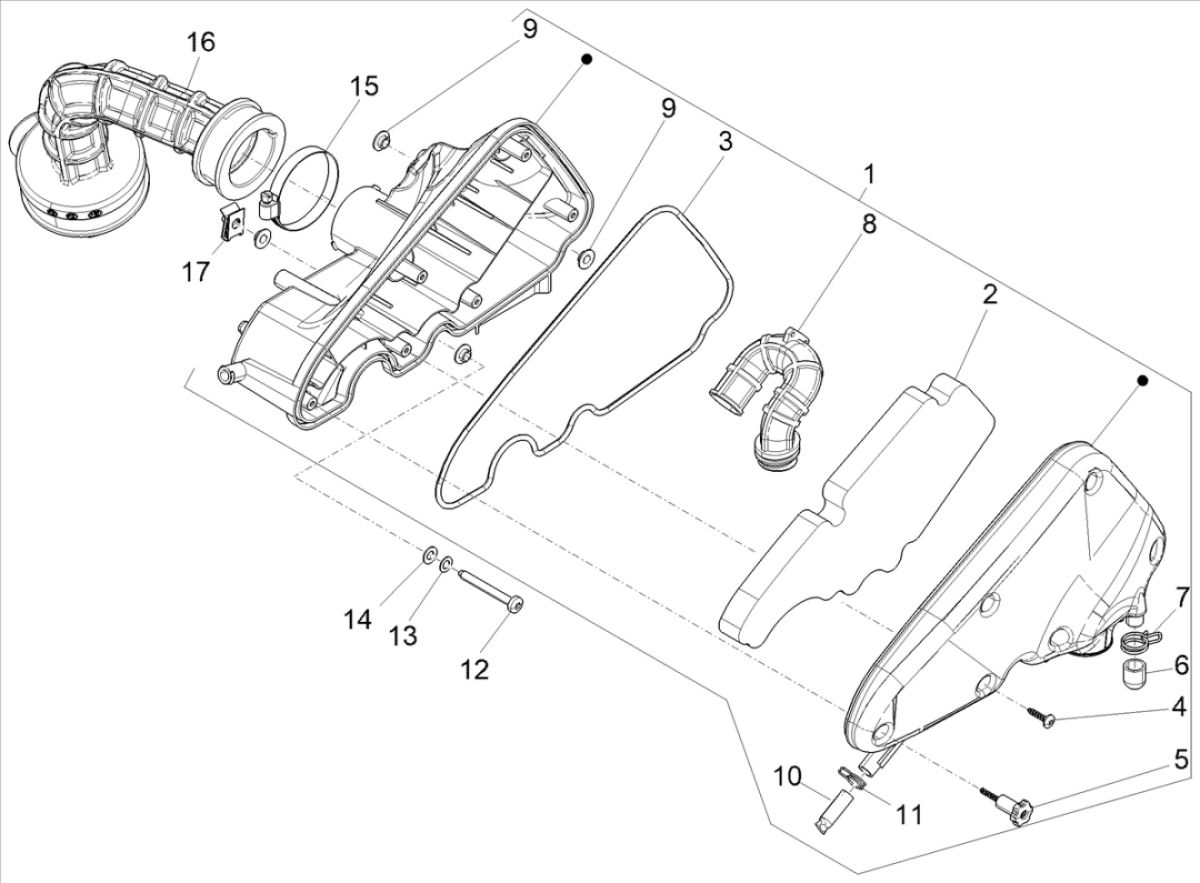 Boîte à air  Vespa Sprint 4 temps et 3 soupapes (injection euro5 IGET)