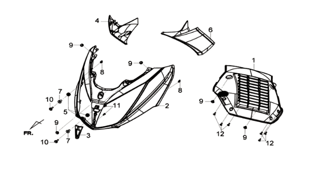 Plaque avant/clignotants/protège-jambes intérieur Sym Joymax 125I ABS gris mat (GY-7450U)