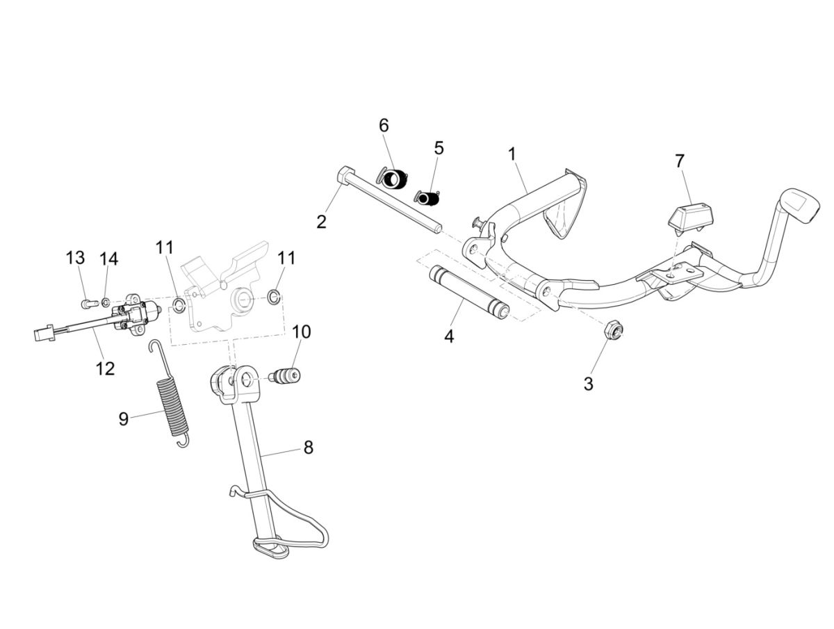 Béquille centrale Piaggio Medley 125 4T IE ABS E4 2016-2019 (EMEA)