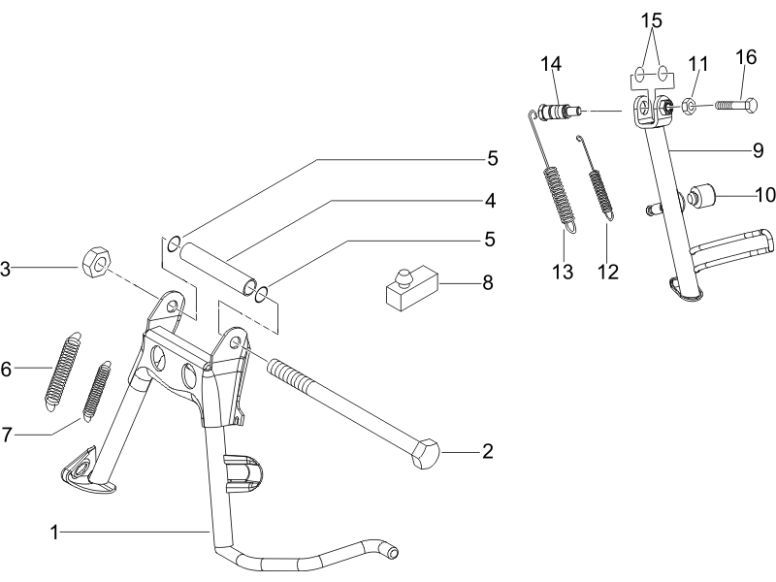 Béquille centrale Vespa Lx 25 km 4 temps 2 soupapes