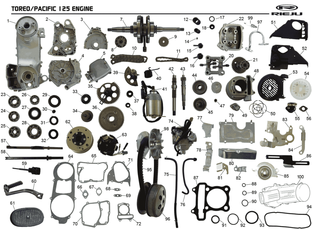 Pièces du bloc moteur Rieju Pacific 125 4T AC gris