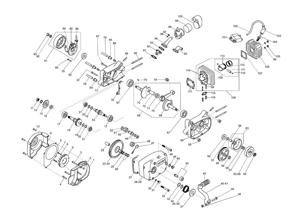 Les pièces du moteur Beta Cyclo 25km bleu 2007 2 temps 25