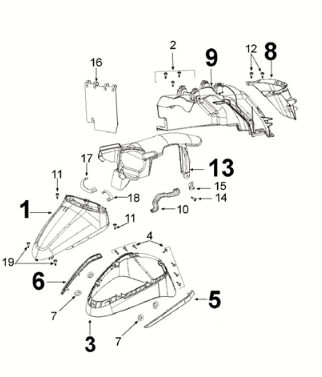 Mudguard Peugeot Django 125 EFI E5 2021-2022 MILKY WHITE/ DRAGON RED (G9)
