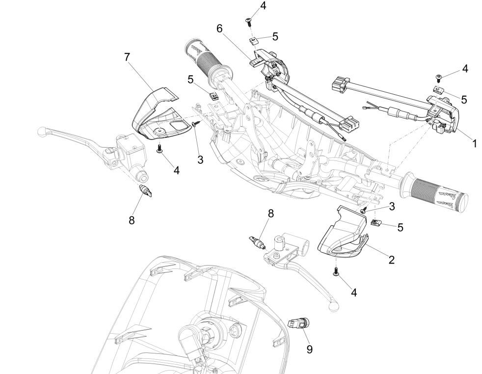 Inverseurs- Sélecteurs- Boutons-poussoirs - Interrupteurs Vespa Sprint 125 4T 3V IE ABS