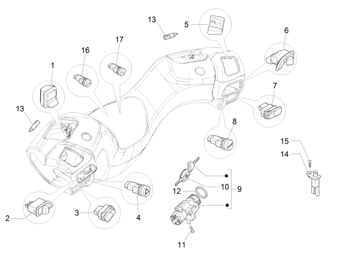 Inverseurs - Commutateurs de sélection - Boutons-poussoirs - Interrupteurs Piaggio MP3 300LT Sport 2009-2014
