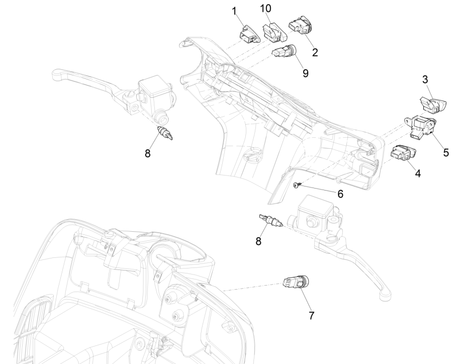 Inverseurs - Interrupteurs de sélection - Boutons-poussoirs - Interrupteurs Vespa GTS 125 4T E5 ABS 2021 (EMEA)