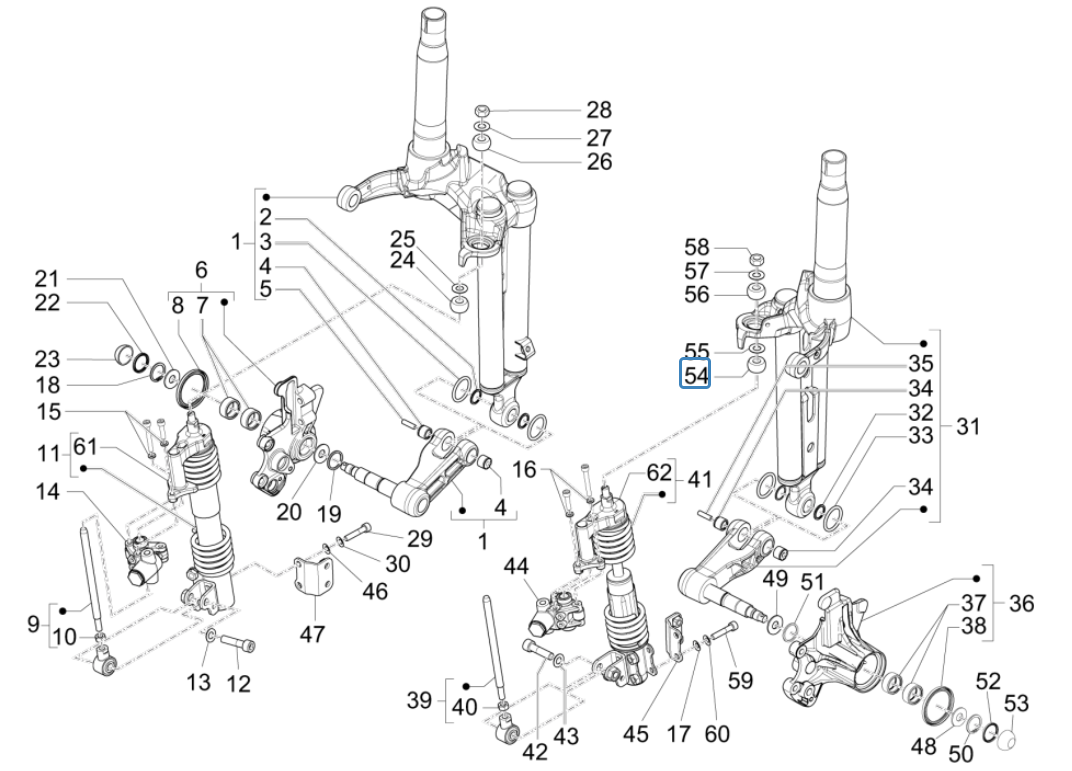 Pièces de fourche avant (Mingxing) Piaggio MP3 350 Maxi sport E4 ABS 2018-2020 (EMEA)