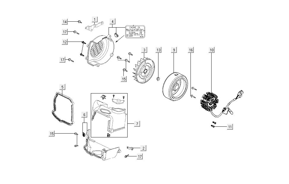 Allumage - Stator - Volant - Capots de refroidissement Kymco Super8 50 4T AC 2007-2009 rouge noir