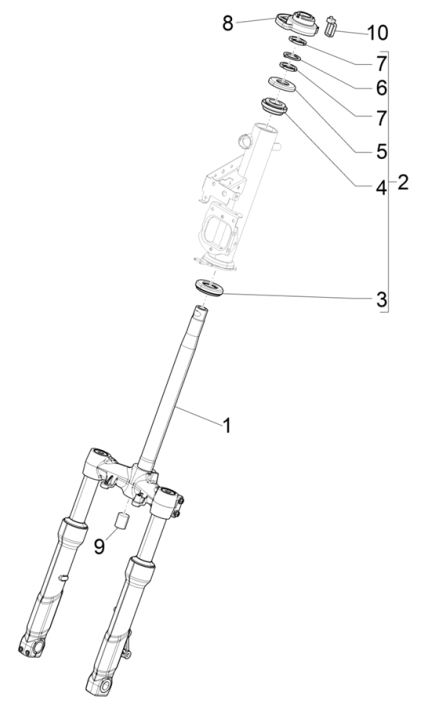 Fourche avant/tube de direction - Piaggio Beverly 300 4T 4V HPE ABS E5 2021-2022 (EMEA)