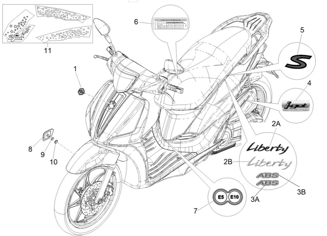 Plaques et bandes décoratives Piaggio Liberty 125 4 temps 3V IE ABS (IGET Euro 5)