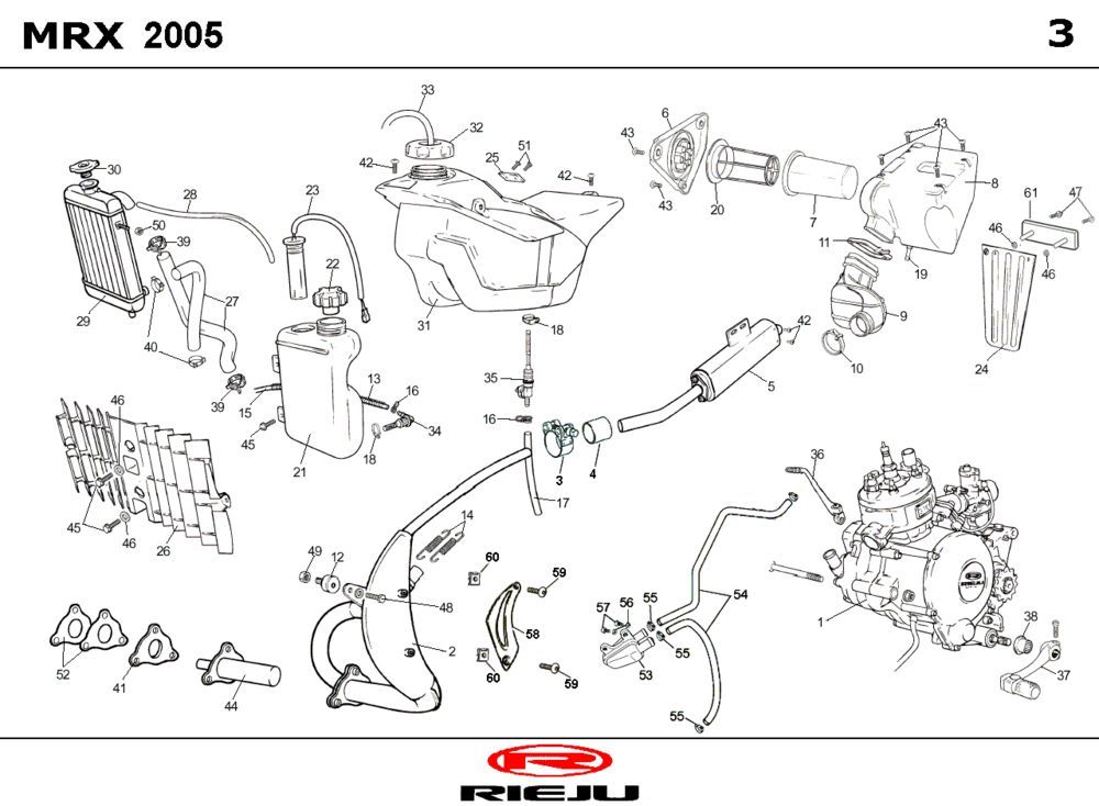 Radiateur-échappement Rieju MRX P-up rouge 2008 2-temps