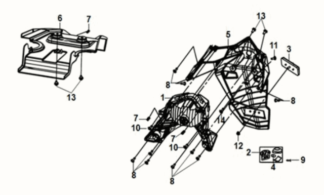 Pare-boue arrière/garde-boue intérieur arrière Sym E-XPRO 45KM/H 2020-2021