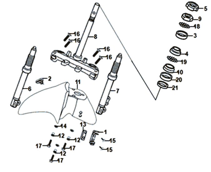 Fourche avant/garde-boue avant/casque Sym Symphony ST 125I E4 noir/rouge (BK-001C/R-010CA)