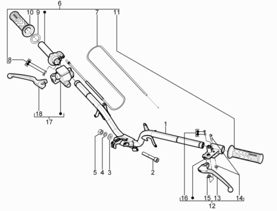 Volant - Cylindre de frein - Câble d'accélérateur - Poignées Piaggio Typhoon 50 2 temps Euro 3 2011