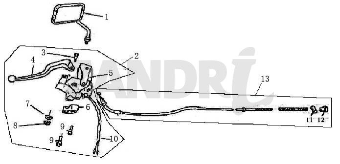 Pièces de frein rétroviseur gauche BTC Grande Retro GT1 blanc noir