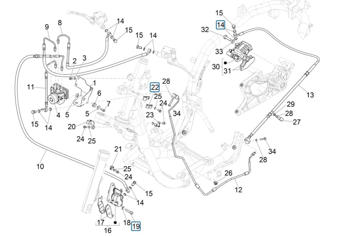 État des trains Piaggio Medley 125 ABS E5 2021-2022 (EMEA) - Conducteur de train