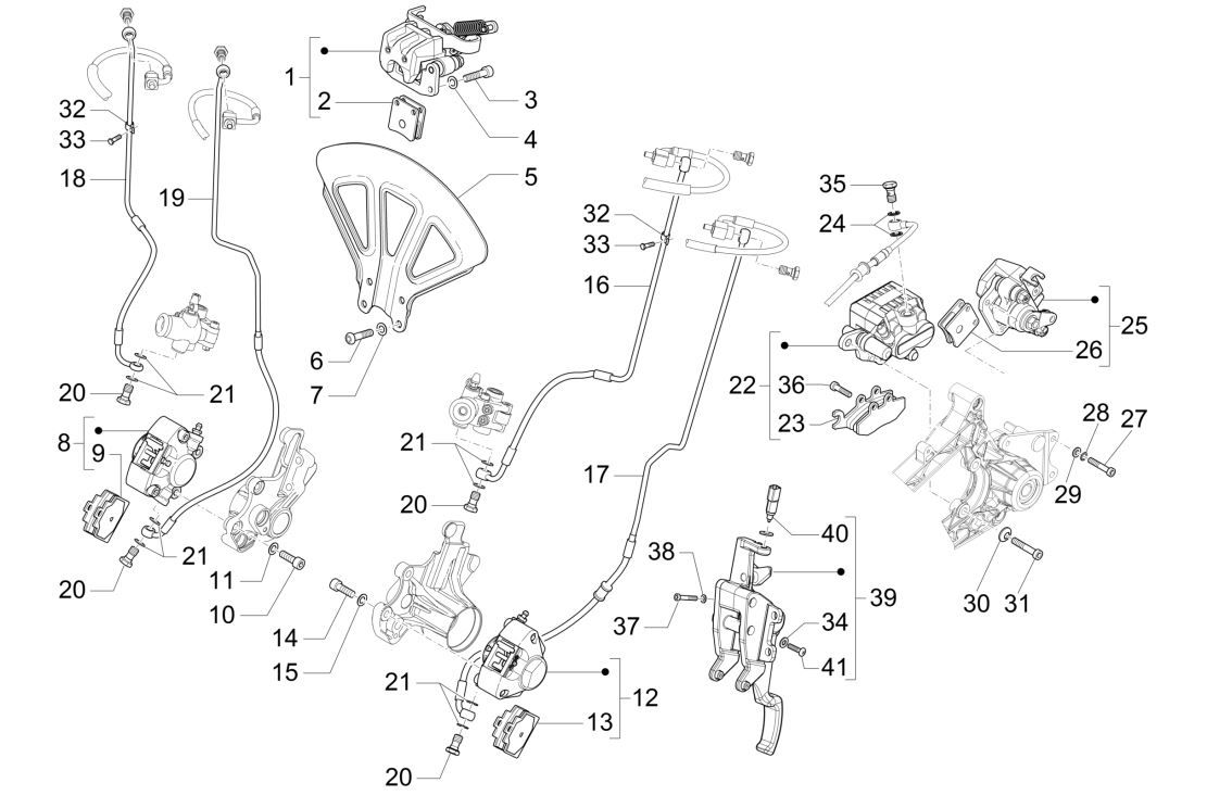 Conduites de frein - Étrier de frein Piaggio MP3 300 HPE/300 HPE SPORT E5 ABS 2020-2022 (EMEA)