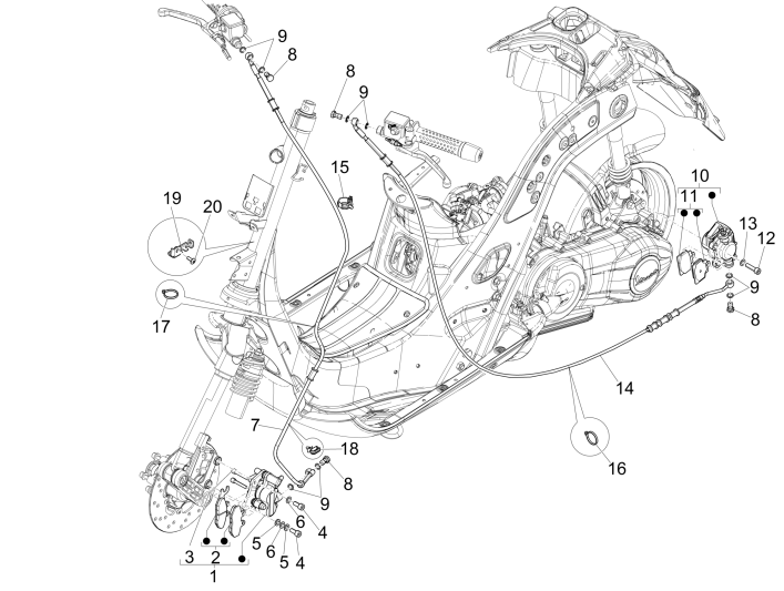 Conduites de frein Vespa GTS 250 ie 2005-2016 (sans ABS)