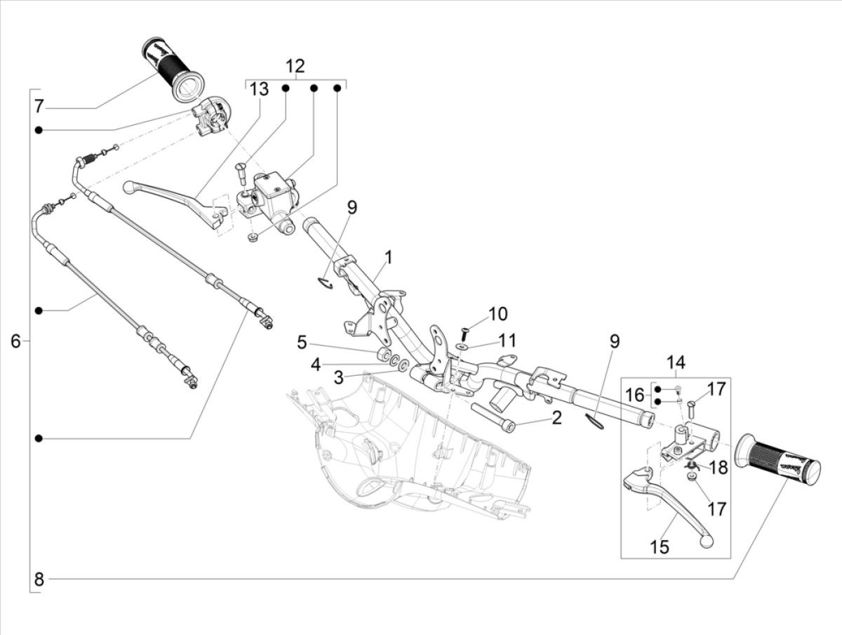 Pièces de direction de la Vespa Elettrica 2018-2019