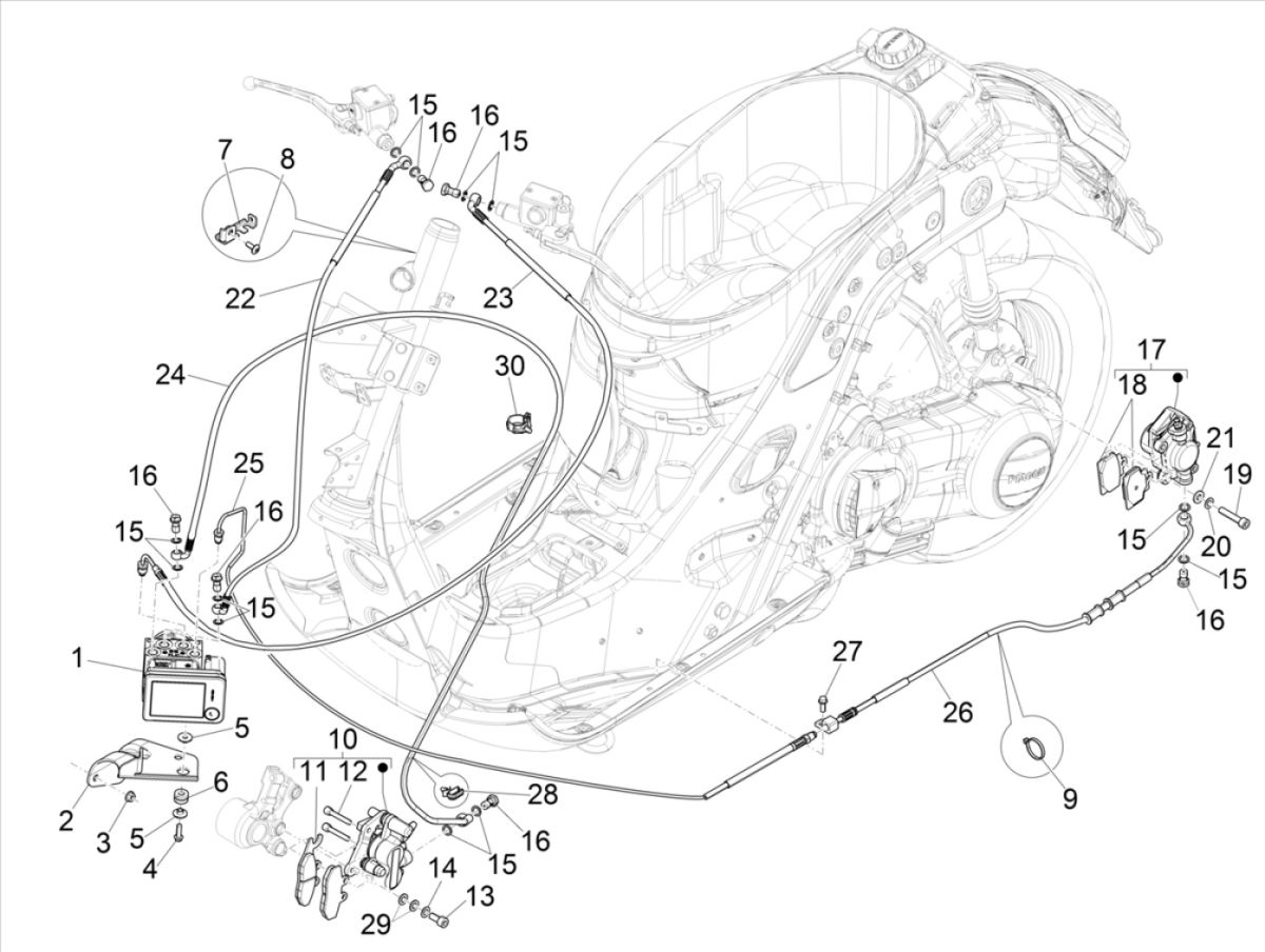 Système de freinage Vespa GTS 300 HPE 4T 4V IE ABS E4 2019 (EMEA)