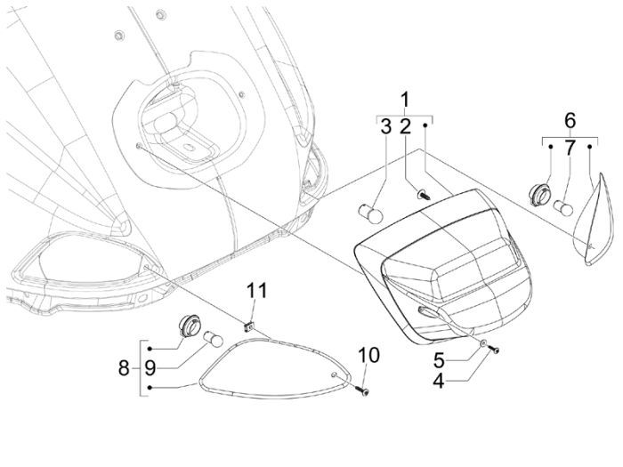 Feu arrière Vespa S 45km 4 temps 4 soupapes