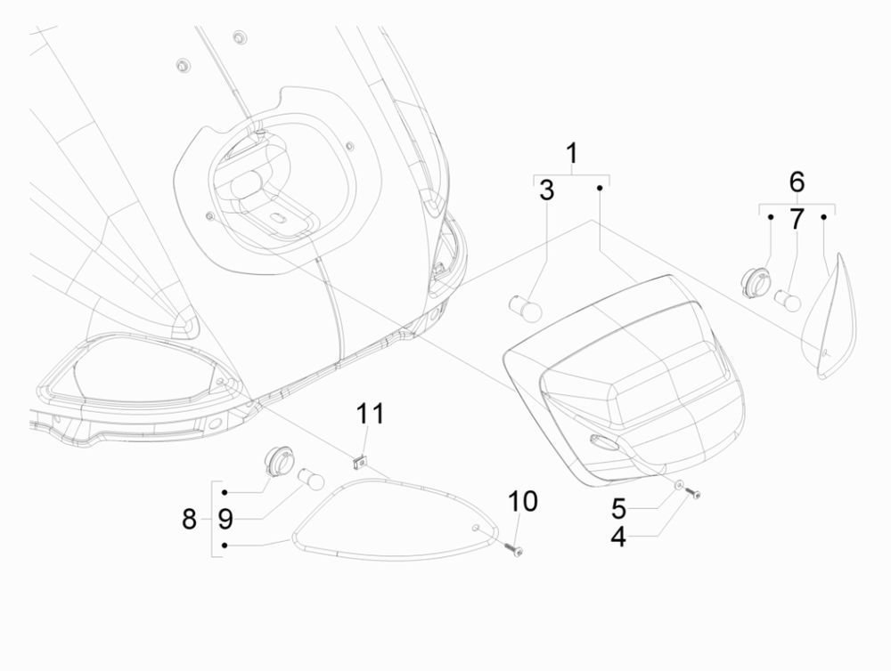 Clignotant - Feu arrière Vespa Lx 25 km 4 temps 2 soupapes