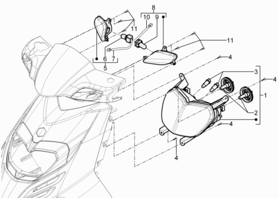 Phare - Clignotants avants Piaggio Typhoon 50 2 temps Euro 3 2011
