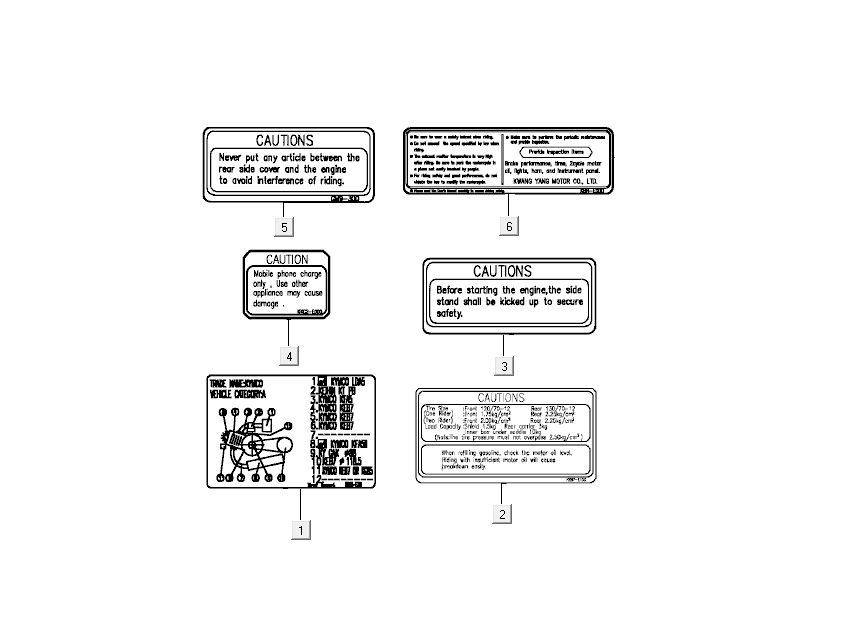 autocollants de sécurité Kymco Grand Dink 2 temps Champagne
