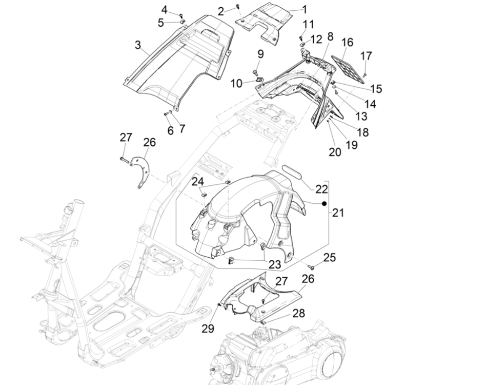 Pare-boue arrière Piaggio NRG Power 50 2 temps LC Euro 4