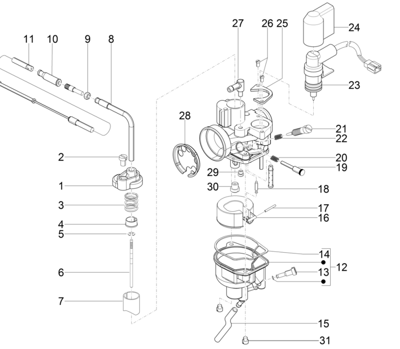 Pièces de carburateur Piaggio NRG Power 50 2 temps LC Euro 4
