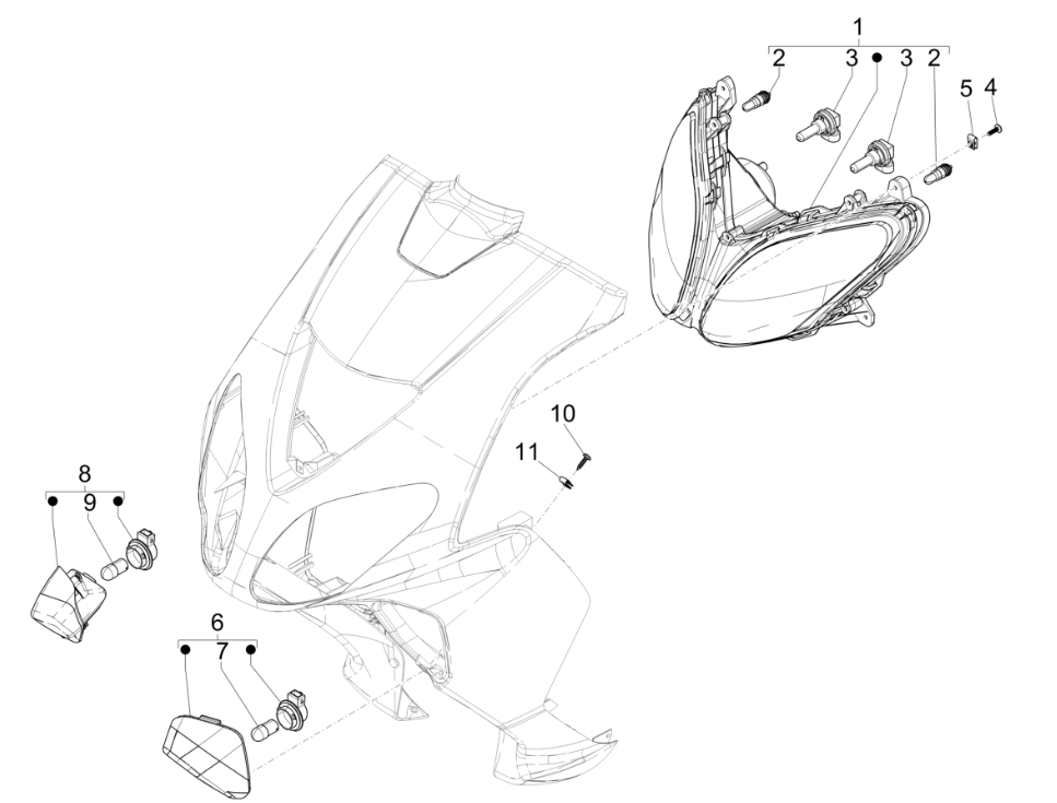 Phare - Clignotants avants Piaggio NRG Power 50 2 temps LC Euro 4