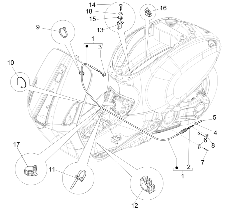 Câble de frein arrière Vespa Sprint 150 3V IE ABS Euro 3 2015
