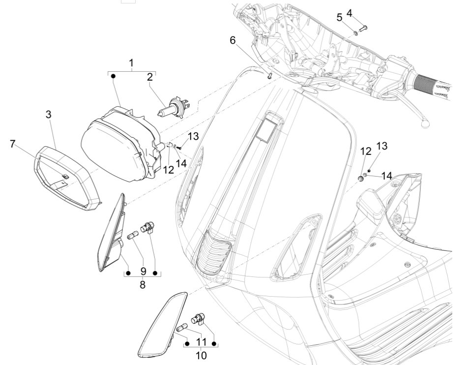 Phare - Clignotants avants Vespa Sprint 150 3V IE ABS Euro 3 2015