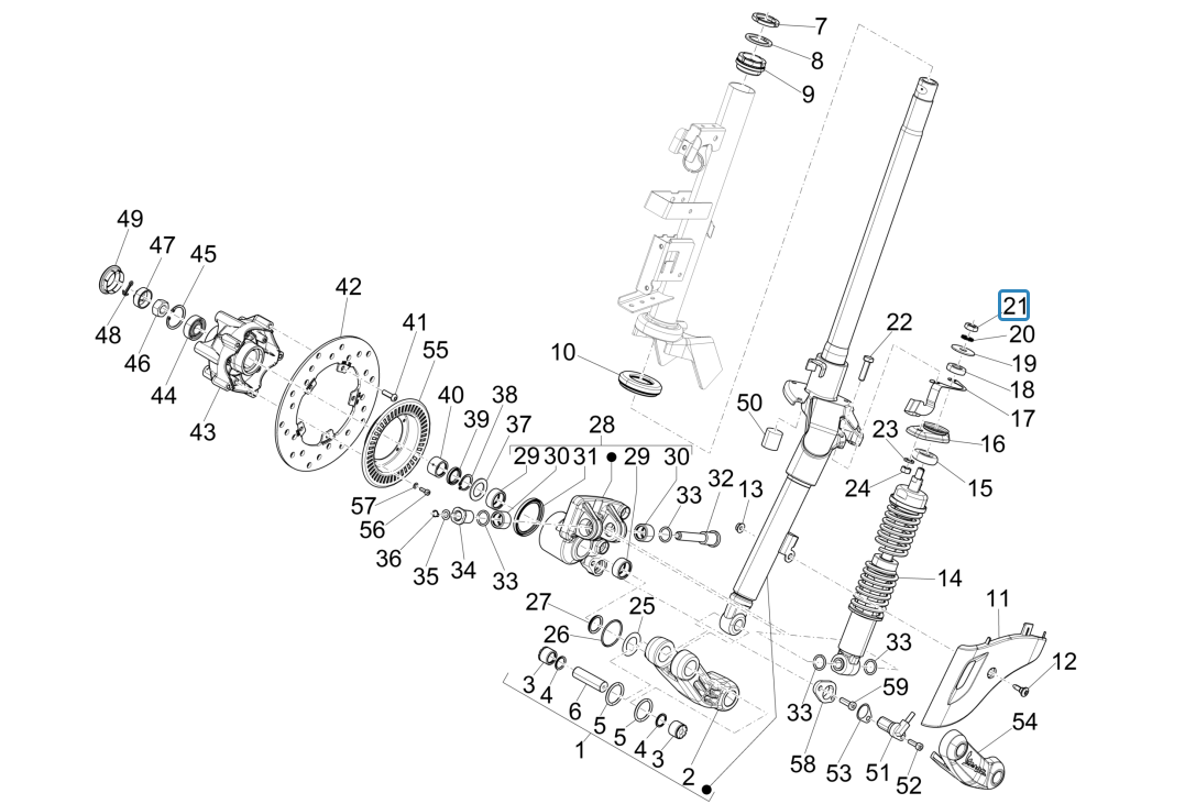 Fourche avant - Vespa Sprint 150 3V IE ABS Euro 3 2015