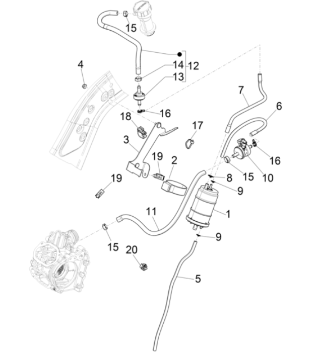 Système anti-percolation Vespa GTS 300 Super HPE 4V IE ABS Euro 5 2020-2022
