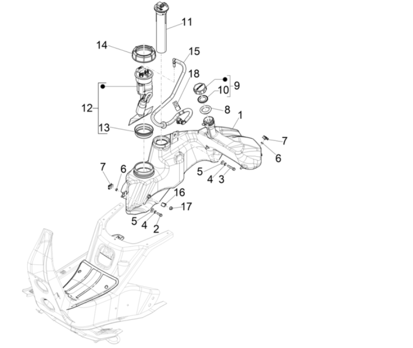 Réservoir d'essence - Flotteur de réservoir - Station de remplissage Vespa GTS 300 Super HPE 4V IE ABS Euro 5 2020-2022
