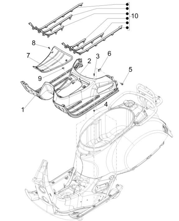 Marche pieds - Repose-pieds Vespa GTS 300 Super HPE 4V ie ABS Euro 5 2020-2022