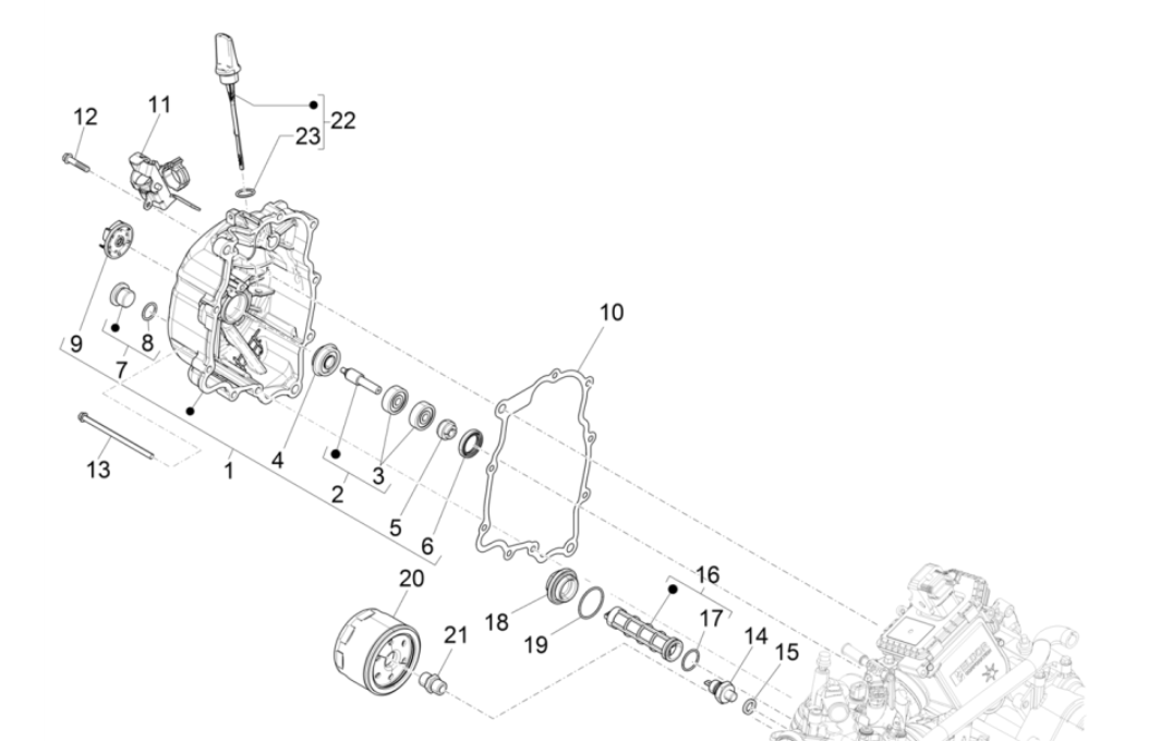 Pompe à eau - Filtre à huile Vespa GTS 300 Super HPE 4V IE ABS Euro 5 2020-2022