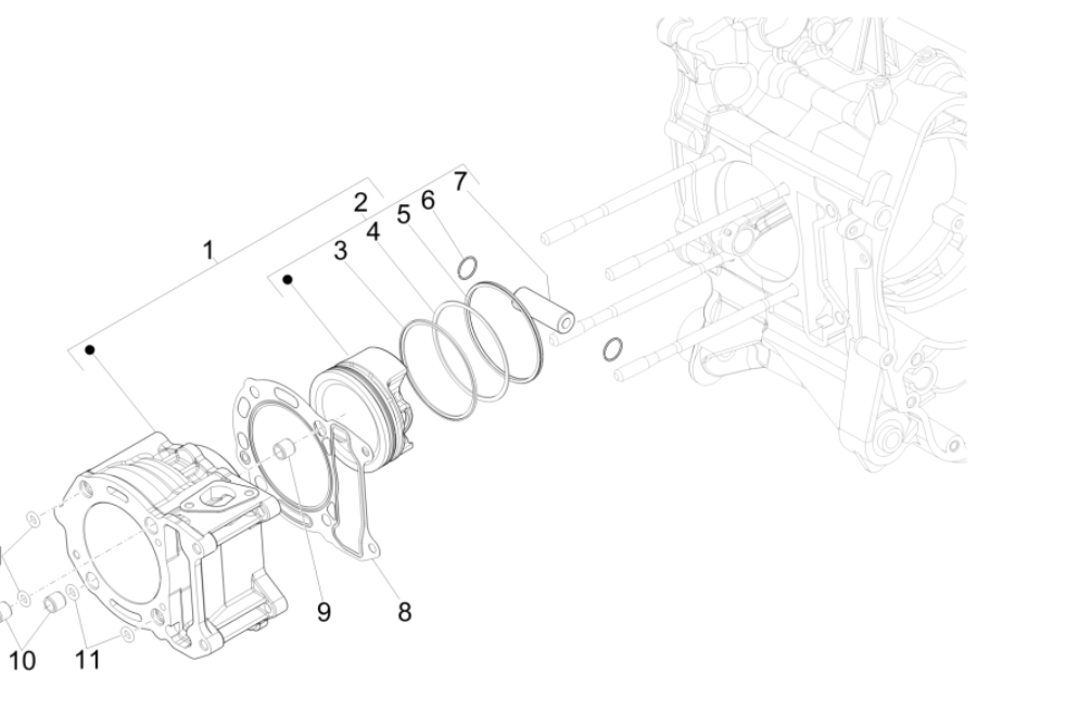 Cylindre - Piston Vespa GTS 300 Super HPE 4V IE ABS Euro 5 2020-2022