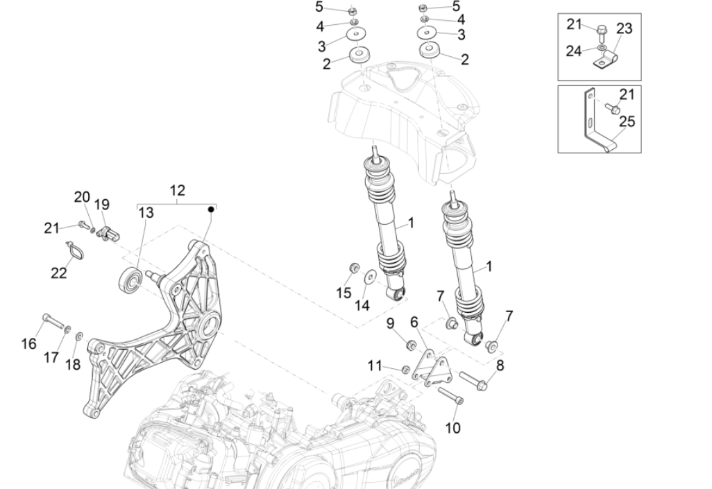 Amortisseur Vespa GTS 300 Super HPE 4V ie ABS Euro 5 2020-2022