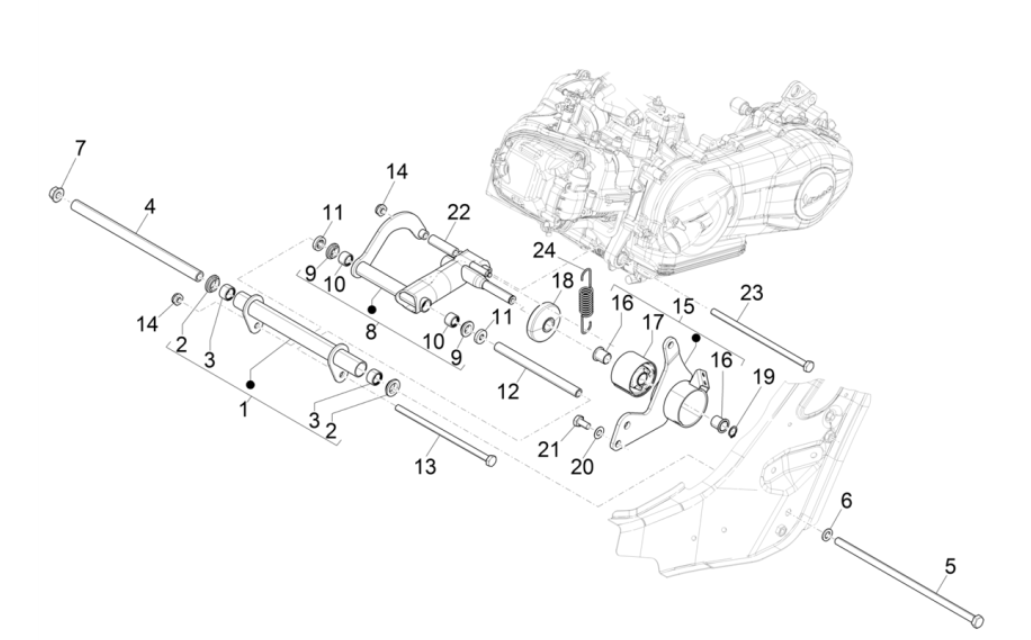 Suspension moteur Vespa GTS 300 Super HPE 4V IE ABS Euro 5 2020-2022