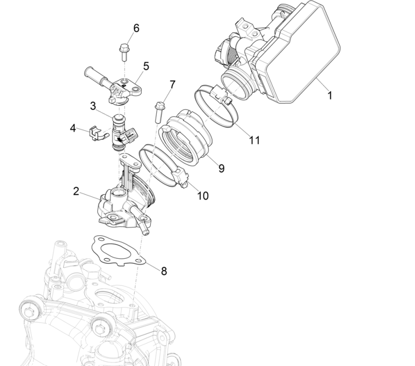 Corps d'accélérateur - Injecteur - Collecteur d'admission Vespa GTS 300 Super HPE 4V IE ABS Euro 5 2020-2022