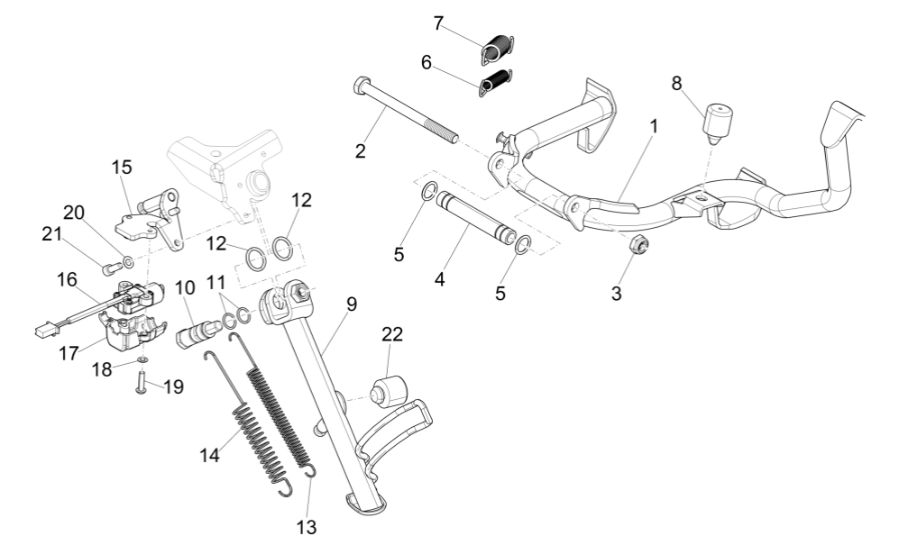 Béquille centrale - Béquille latérale Vespa GTS 300 Super HPE 4V IE ABS Euro 5 2020-2022