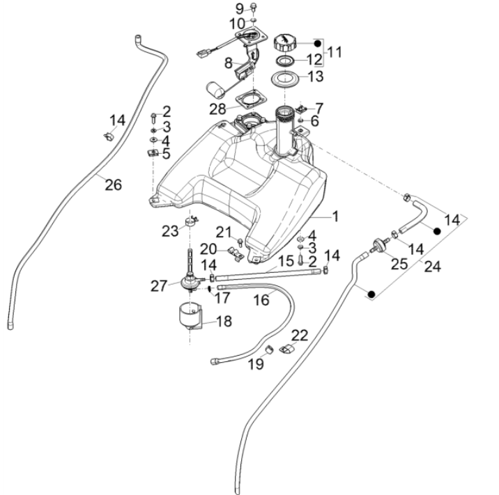 Réservoir de carburant - Tankvlotter - Robinet d’essence Piaggio Typhoon 50 2T AC Euro 4 2018-2020