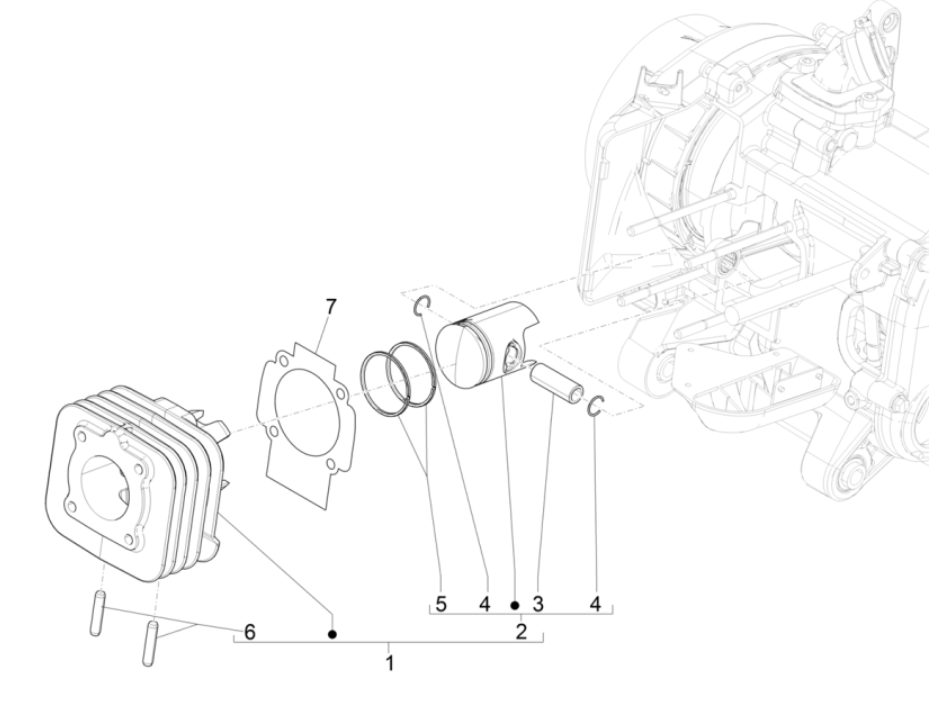 Cylindre - Piston Piaggio Typhoon 50 2 temps Euro 4 2018-2020