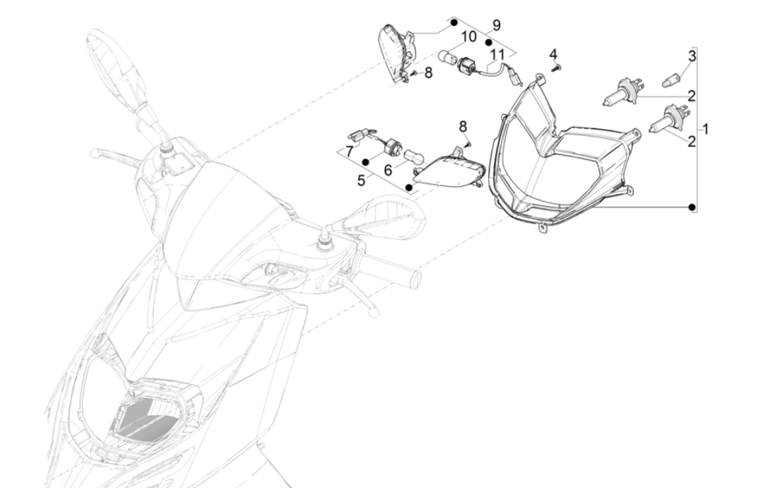 Phare - Clignotants avants Piaggio Typhoon 50 2 temps Euro 4 2018-2020