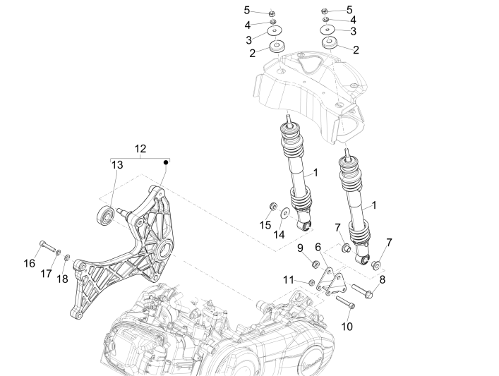 Amortisseurs Vespa GTS 250 ie 2005-2016 (sans ABS)