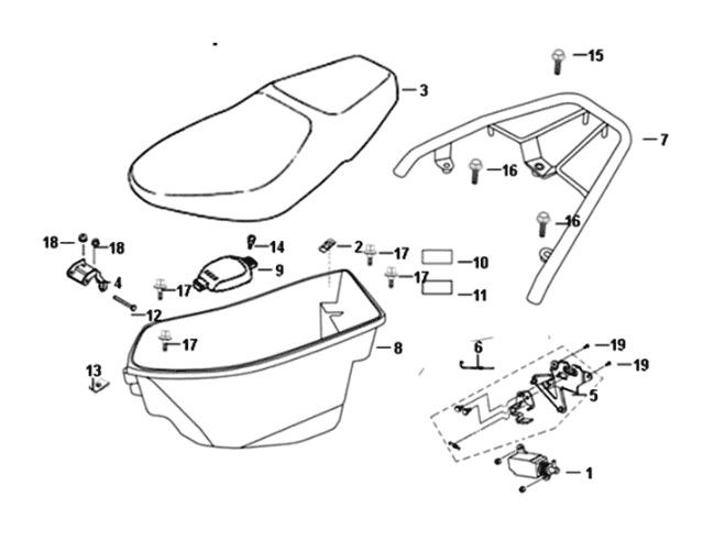 Seat rear grip Sym Orbit II 125i E4