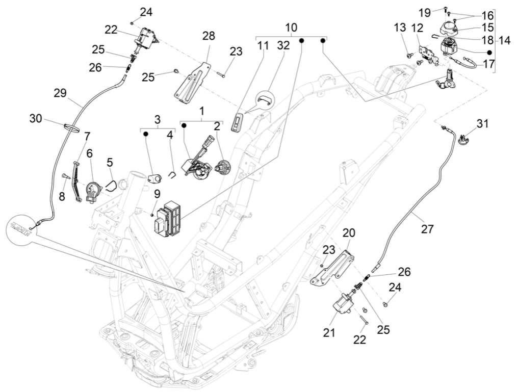 Serrures Piaggio Beverly 300 4T 4V HPE ABS E5 2021-2022 (EMEA)