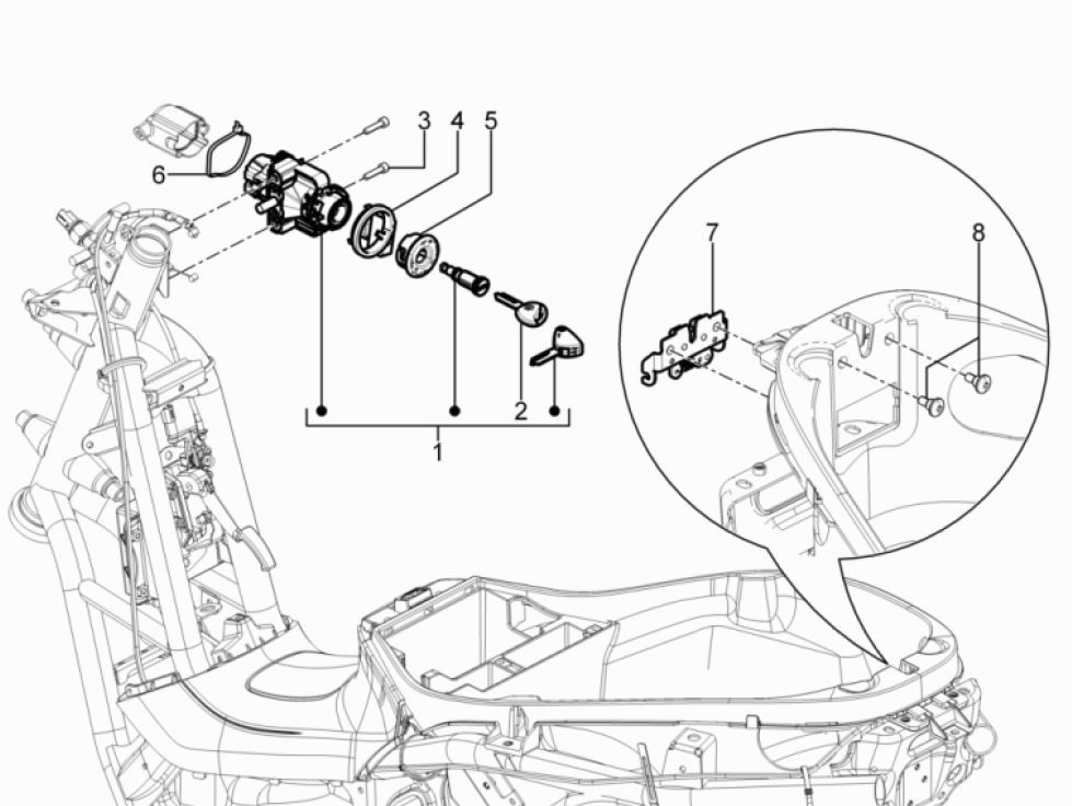 Serrures Piaggio MP3 300 HPE/300 HPE SPORT E5 ABS 2020-2022 (EMEA)